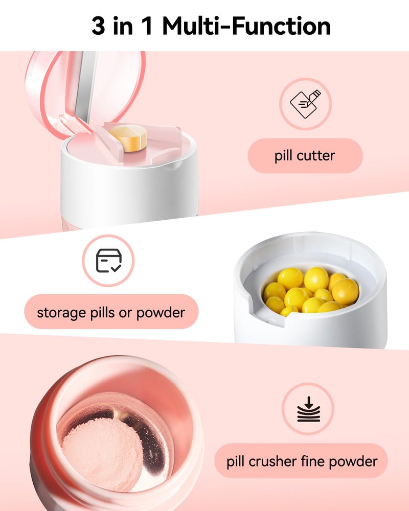 Cotatoc Pill Crusher Fine Powder - Cotatoc 3-in-1 Pill Crusher with Stainless Steel Grinding Pestle, Portable Pill Cutter and Crusher for Elderly and Pets (Pink) - Image 3