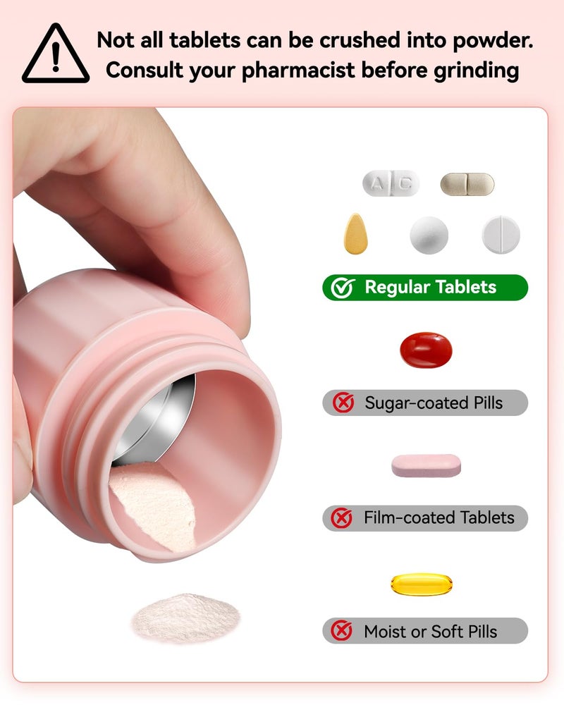 Cotatoc Pill Crusher Fine Powder - Cotatoc 3-in-1 Pill Crusher with Stainless Steel Grinding Pestle, Portable Pill Cutter and Crusher for Elderly and Pets (Pink) - Image 4