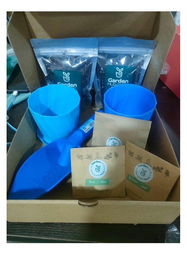 صندوق زراعة الاطفال اوعية حديقة بذور مجموعة تربة زرع ازرق عبوتان للبذور بلاستيك - Image 1