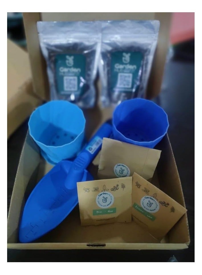 صندوق زراعة الاطفال اوعية حديقة بذور مجموعة تربة زرع ازرق عبوتان للبذور بلاستيك - Image 2