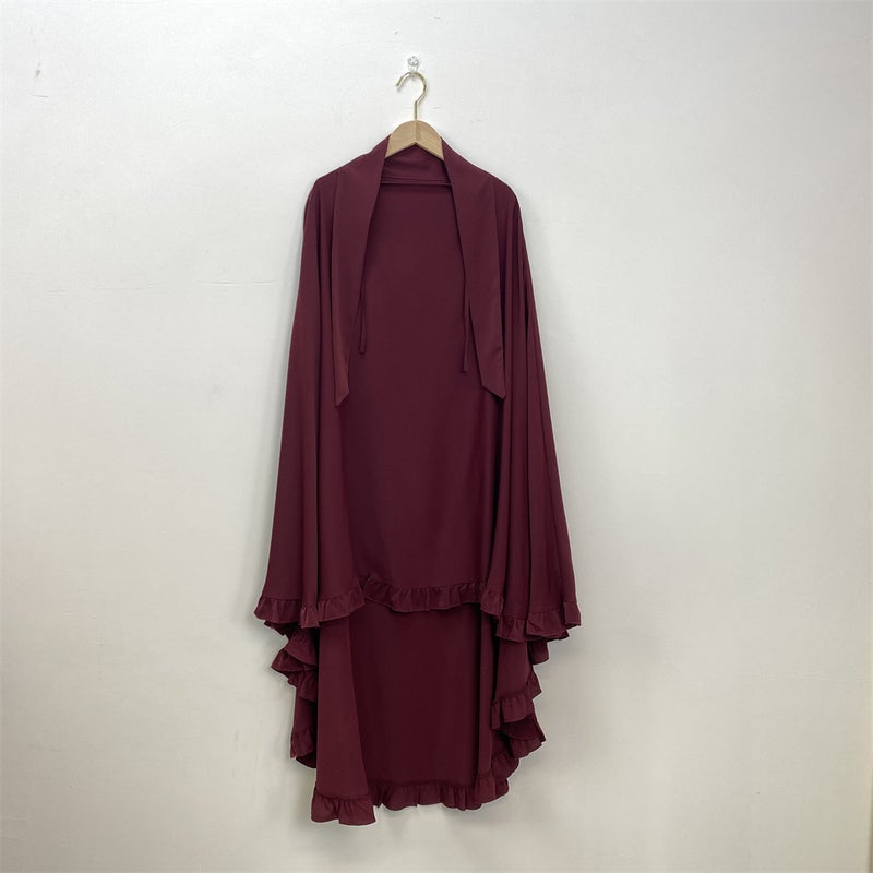 Fashionable Ruffle Hem Solid Color Large Hijab - Image 1