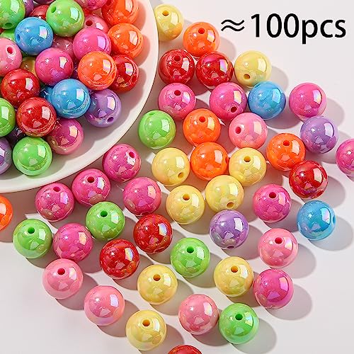 ANCADN 16mm Acrylic Beads 100pcs Ab Rainbow Color Pen Beads Chunk Bubblegum Beads for DIY for Jewelry Making Bracelets Beadable Pens(Rainbow) - Image 2