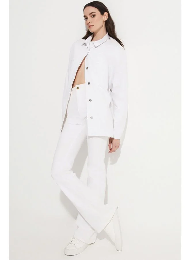 JUNE June 100% Cotton Shirt Jacket White