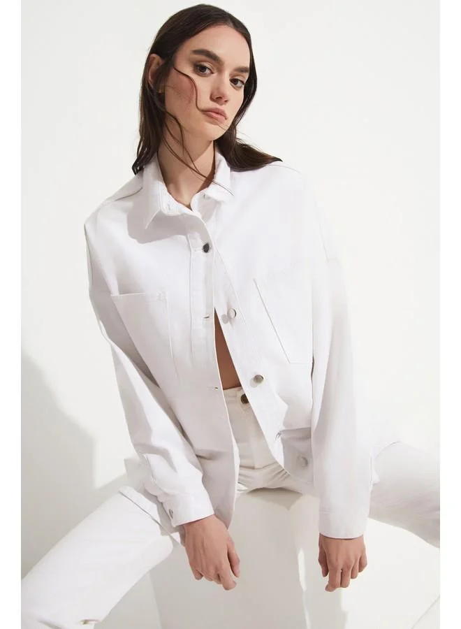 JUNE June 100% Cotton Shirt Jacket White