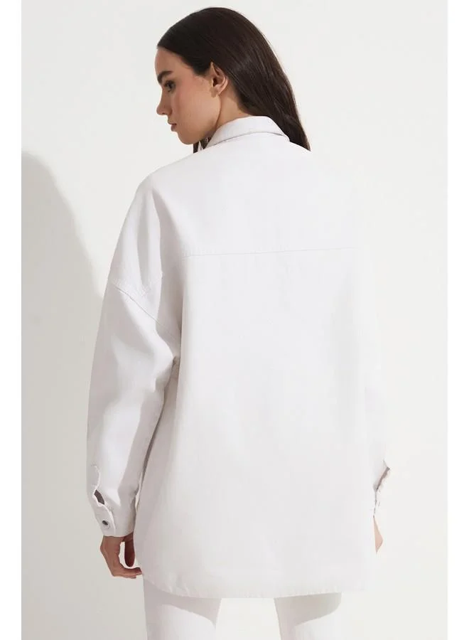 JUNE June 100% Cotton Shirt Jacket White