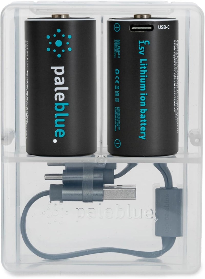 paleblue C Rechargeable Li-Ion Batteries (2-Pack) with USB-A to USB-C Cable; 1.5V, 5550mWh/3700mAh, Fast Charging Under 3.5 Hours, 1000+ Cycles, LED Charge Indicator, High-Capacity Lithium Batteries, No External Charger Needed - Image 1