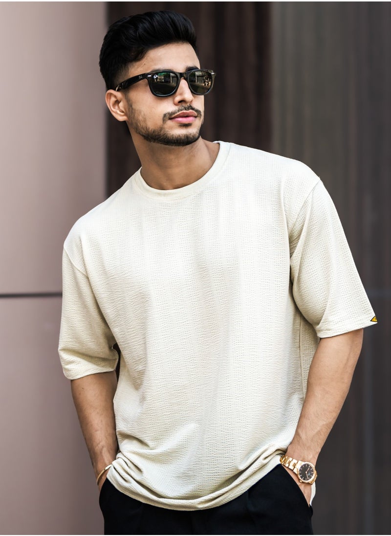 Maniac - Maniac Mens Textured Round Neck 3/4th Sleeve SeerSucker Fabric T-Shirt - Image 1