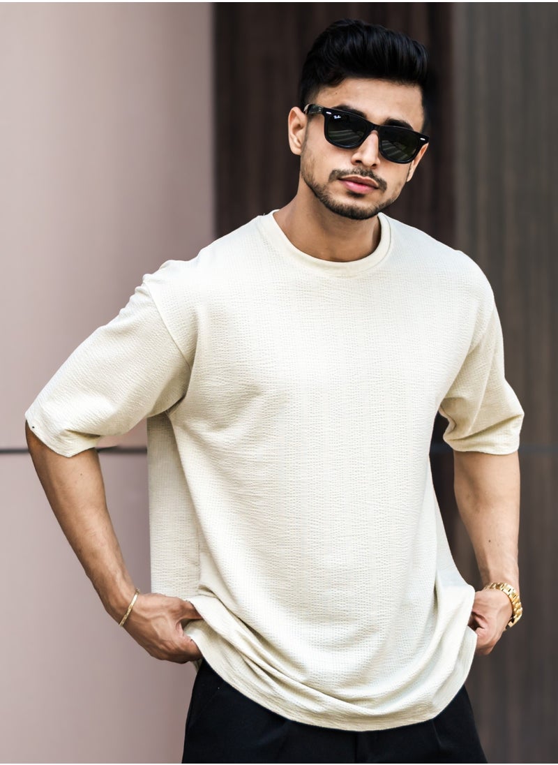 Maniac - Maniac Mens Textured Round Neck 3/4th Sleeve SeerSucker Fabric T-Shirt - Image 1