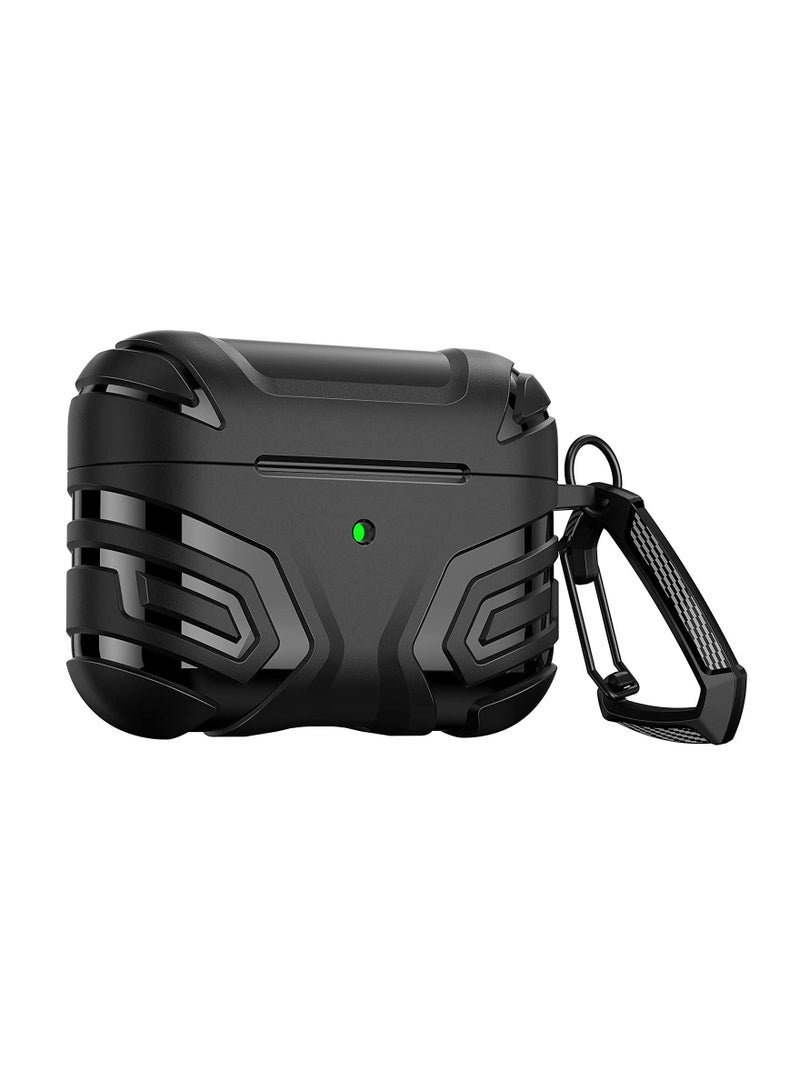 حافظة حماية صلبة كاملة الجسم من Vanguard Armor Series لسماعات AirPods Pro الجيل الثاني 2022 مع سلسلة مفاتيح أمامية LED مرئية (أسود) - Image 1