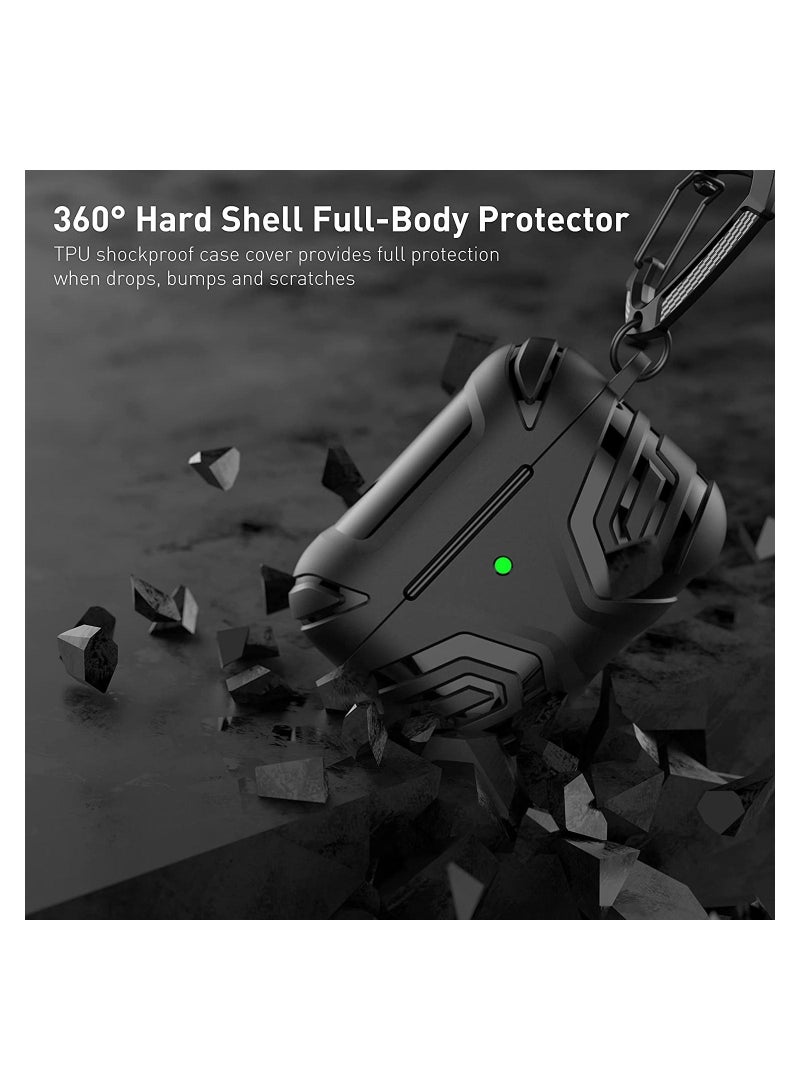 حافظة حماية صلبة كاملة الجسم من Vanguard Armor Series لسماعات AirPods Pro الجيل الثاني 2022 مع سلسلة مفاتيح أمامية LED مرئية (أسود) - Image 4