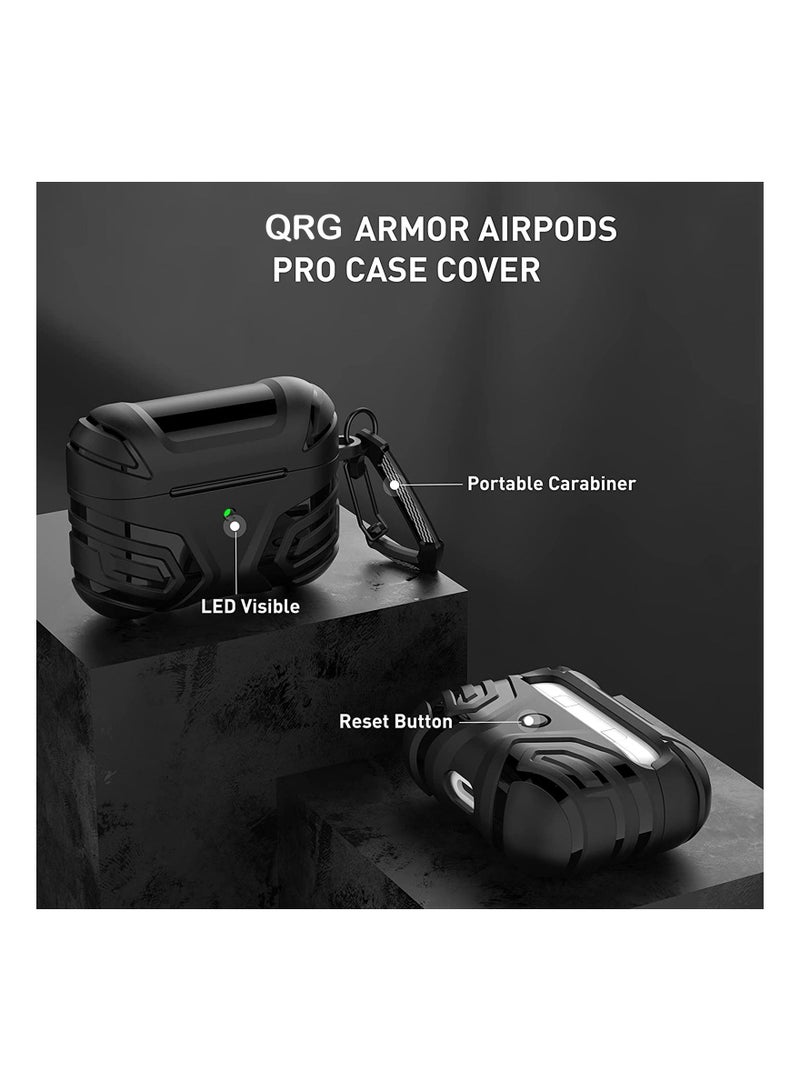 حافظة حماية صلبة كاملة الجسم من Vanguard Armor Series لسماعات AirPods Pro الجيل الثاني 2022 مع سلسلة مفاتيح أمامية LED مرئية (أسود) - Image 3