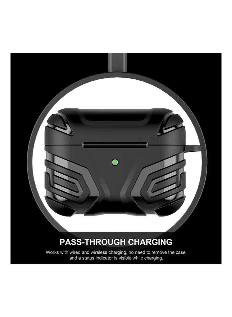 حافظة حماية صلبة كاملة الجسم من Vanguard Armor Series لسماعات AirPods Pro الجيل الثاني 2022 مع سلسلة مفاتيح أمامية LED مرئية (أسود) - Image 2