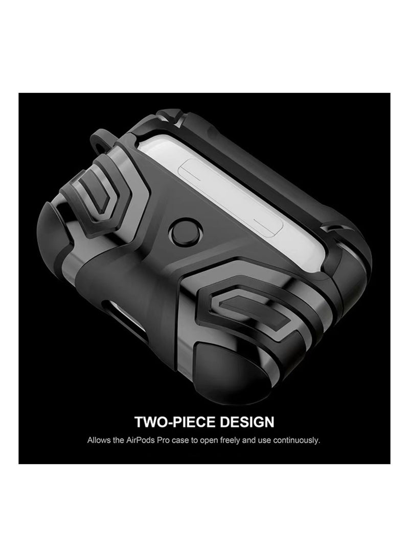 حافظة حماية صلبة كاملة الجسم من Vanguard Armor Series لسماعات AirPods Pro الجيل الثاني 2022 مع سلسلة مفاتيح أمامية LED مرئية (أسود) - Image 5