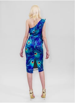 BITOLIA GALLERY Midi Cold Shoulder Ruffles Dress Blue  - Image 2