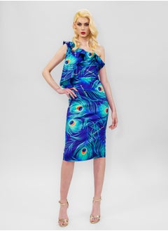 BITOLIA GALLERY Midi Cold Shoulder Ruffles Dress Blue  - Image 1