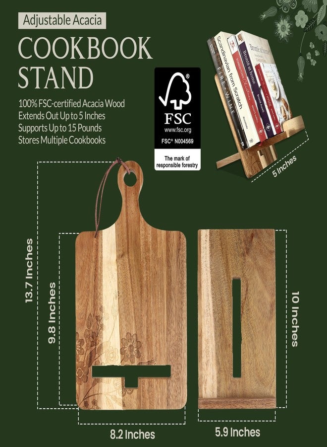 ULLAHOLM Wood Cookbook Stand for Kitchen Counter - Reversible Wooden Recipe Book Holder Stand with Cooking Measurement Conversion Card - Gift-Ready Adjustable Tablet Cook Book Holder with Charging Cable Slot - Image 5