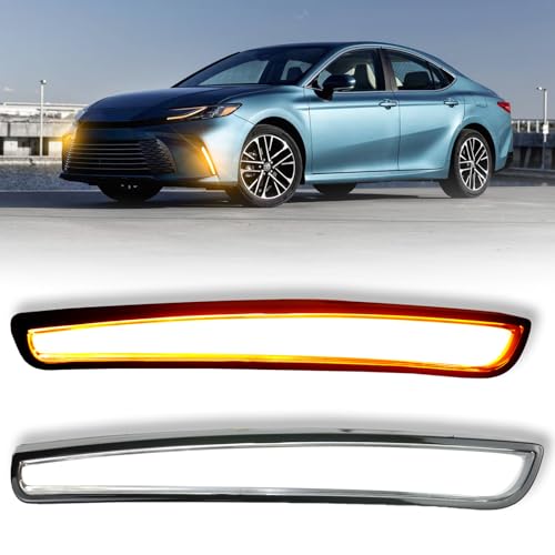 GEEGEETOP Front Fog Light LED Bumper Grille Intake Trim Kit for Toyota Camry 2025 LE XLE,Turn Signal Light & Daytime Running Light,2 PCS - Image 1
