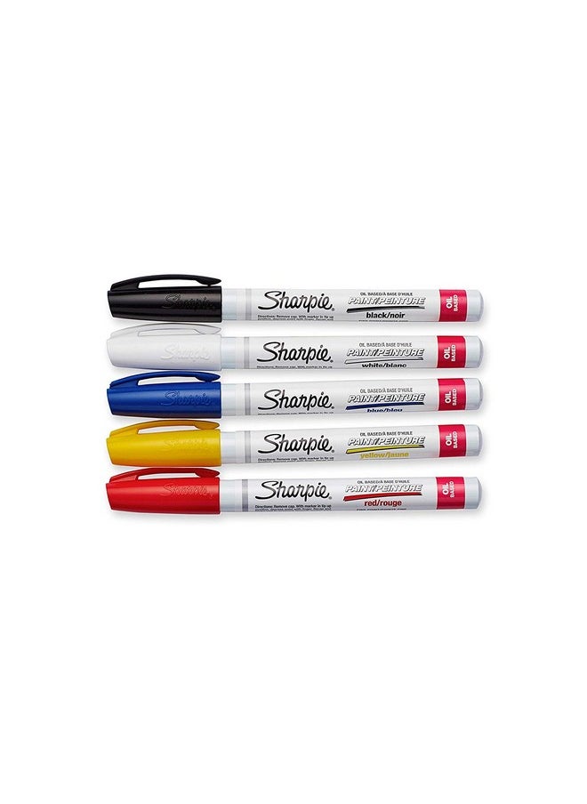 Sharpie - Sharpie Oil-Based Paint Markers, Fine Point, Assorted Colors, 5 Count - Great for Rock Painting - Image 1