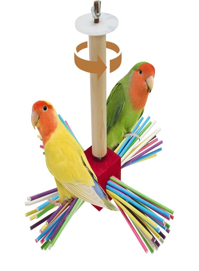 Eeaivnm Bird Perch Toy for Cage,Spinning Windmill Bird Perch Toy,360° Rotating Chewable Stand with Grinding Sticks,Interactive Cage/Tabletop Training Toy for Parakeets,Cockatiels,Lovebirds (Mixcolor, Square) - Image 1