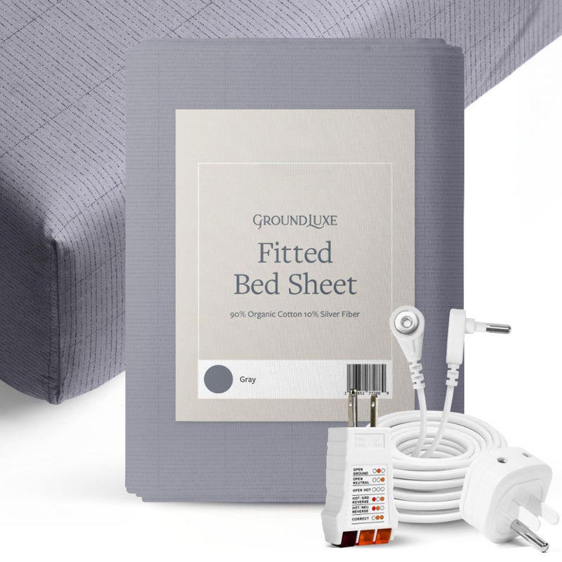 GroundLuxe Organic Fitted Grounding Sheet in Gray for a California King Size Bed
