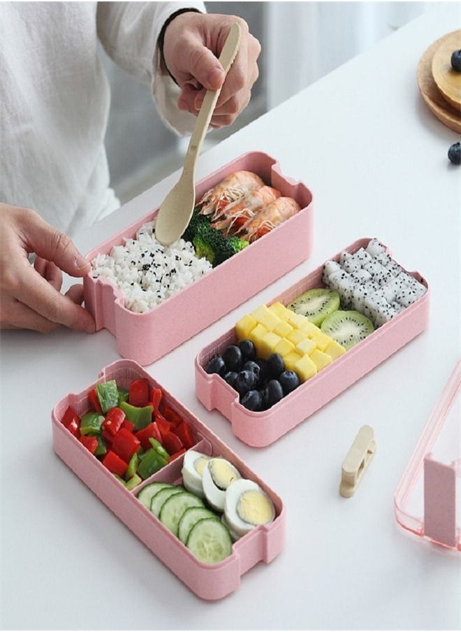 Loquat Creative Wheat Three-Layer Lunch Box Pink  - Image 2