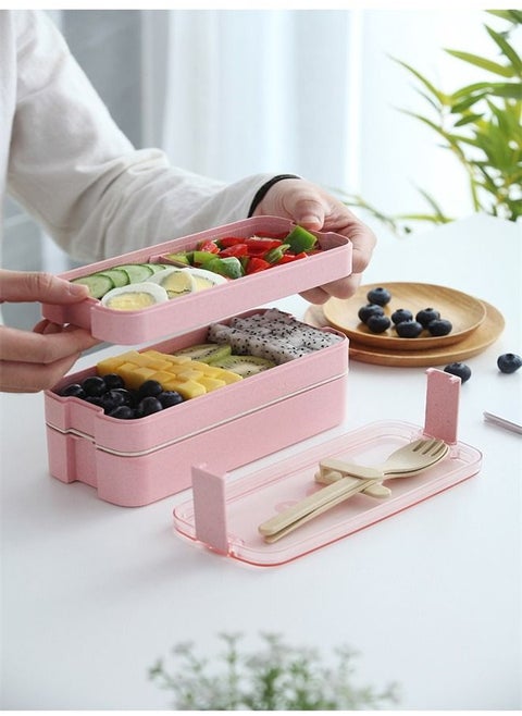 Creative Wheat Three-Layer Lunch Box Pink