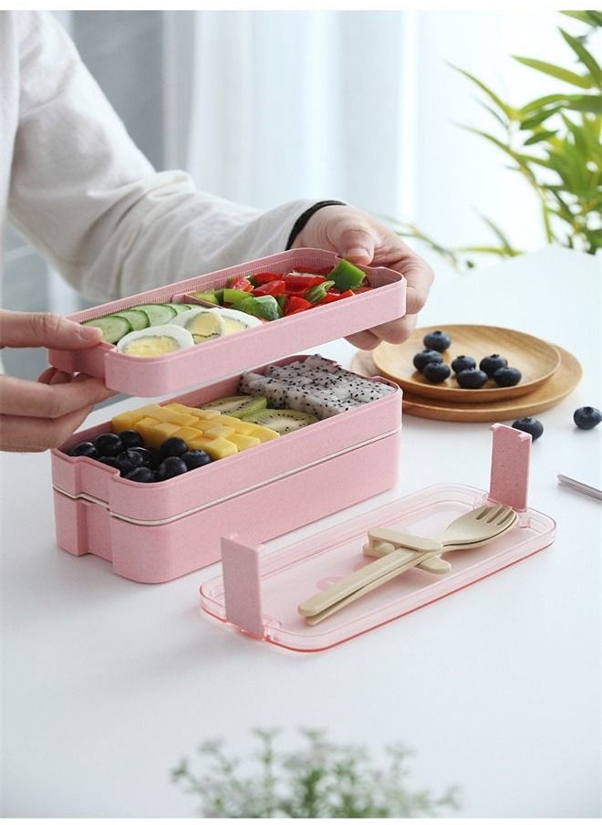 Loquat Creative Wheat Three-Layer Lunch Box Pink  - Image 1