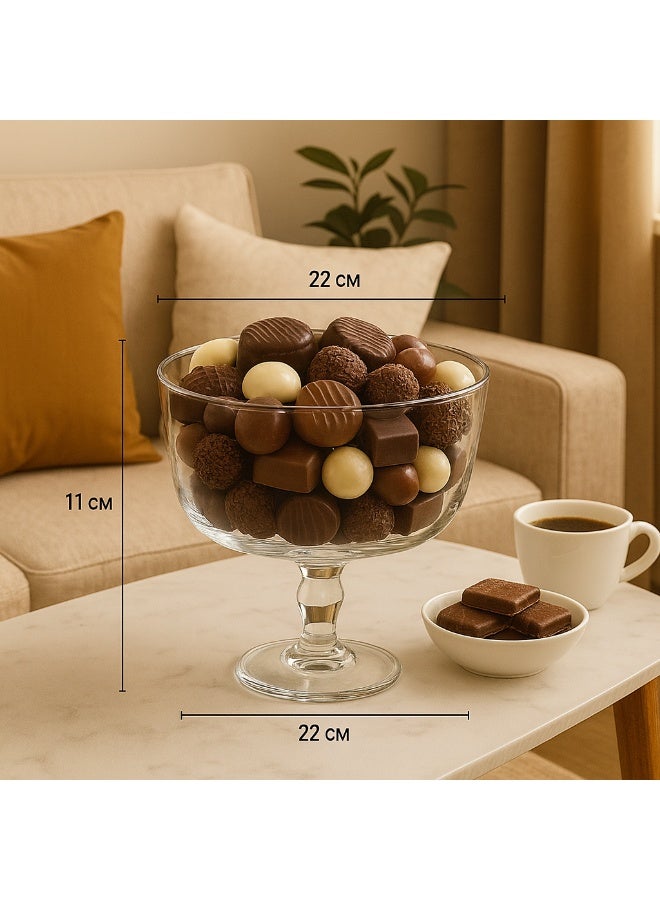 A Glass Serving Dish With A Base For Sweets, Fruits And Nuts, Multi-Use, Size 22*11*22 Cm - Image 1