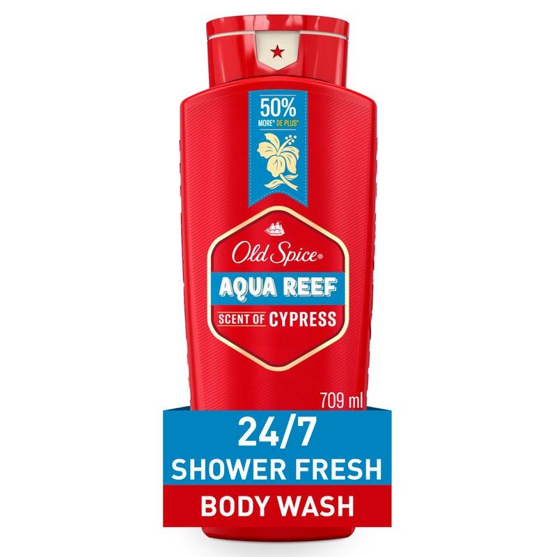 Old Spice Refreshing Body Wash for Men, 3X Defense, 24/7 Shower Fresh with Long Lasting Scent, Red Collection, Aqua Reef with Cypress Scent, 24 oz - Image 1