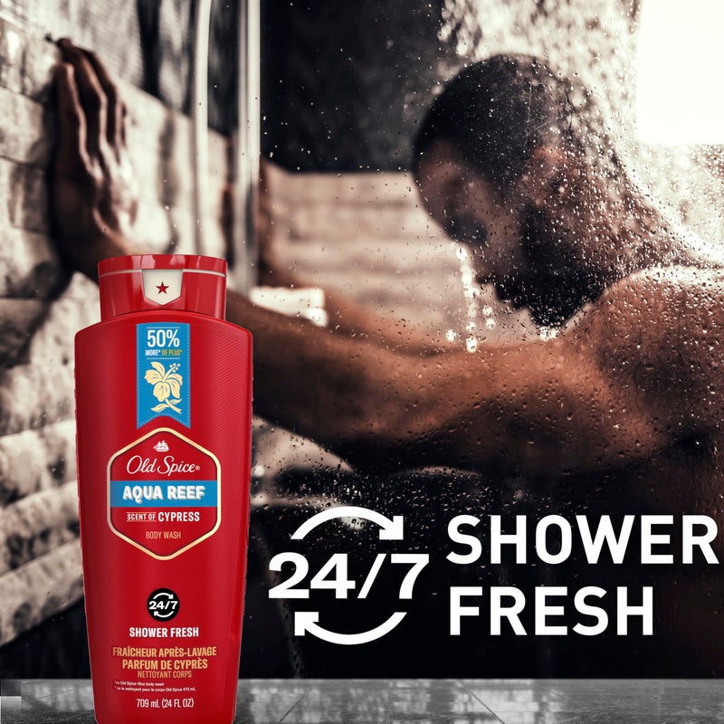 Old Spice Refreshing Body Wash for Men, 3X Defense, 24/7 Shower Fresh with Long Lasting Scent, Red Collection, Aqua Reef with Cypress Scent, 24 oz - Image 3