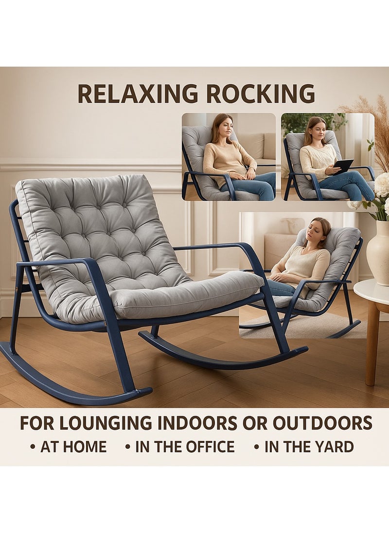 Y&D Double Living Room Lounge Chair, Outdoor Lazy Man Rocking Chair, Lawn and Camping Chair, Adult Chair with Seat Cushion, For Lawn, Backyard, Indoor, Garden (Grey)  - Image 2