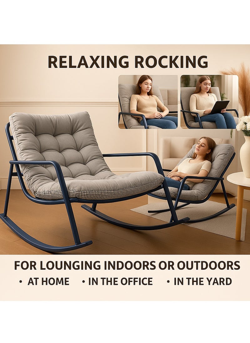 Y&D Double Living Room Lounge Chair, Outdoor Lazy Man Rocking Chair, Lawn and Camping Chair, Adult Chair with Seat Cushion, For Lawn, Backyard, Indoor, Garden (Grey)  - Image 3