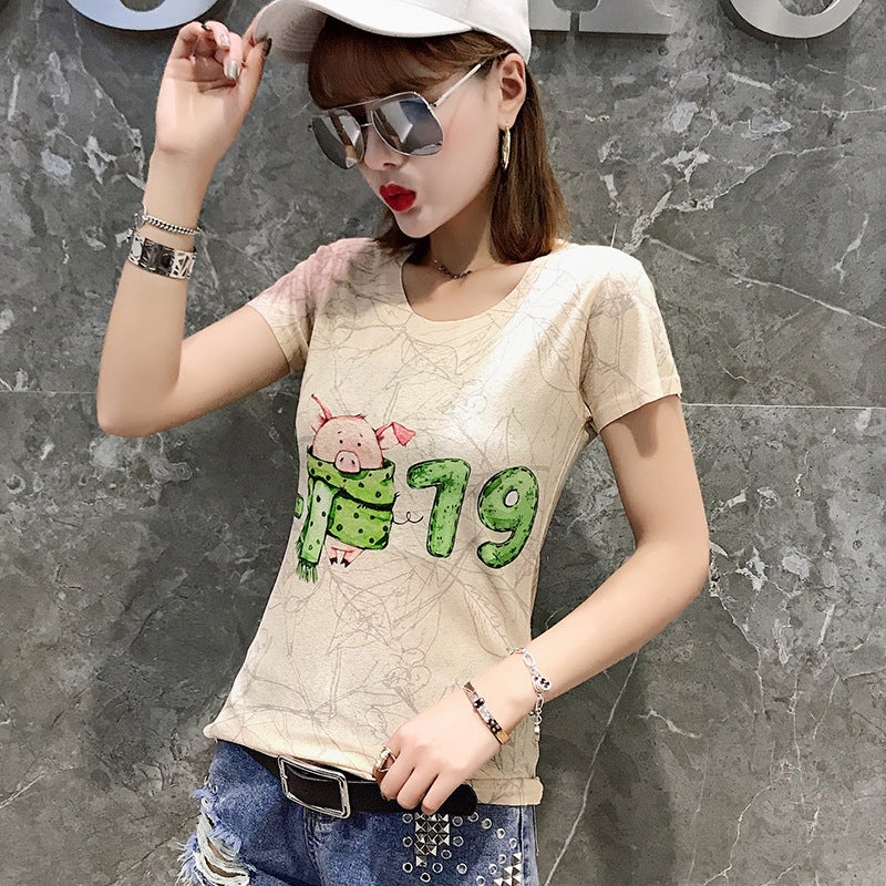 2023 Fashion Printed Short Sleeve Bottoming Shirt Slim Top 20 Collection Of A Generation Of Hair - Image 5