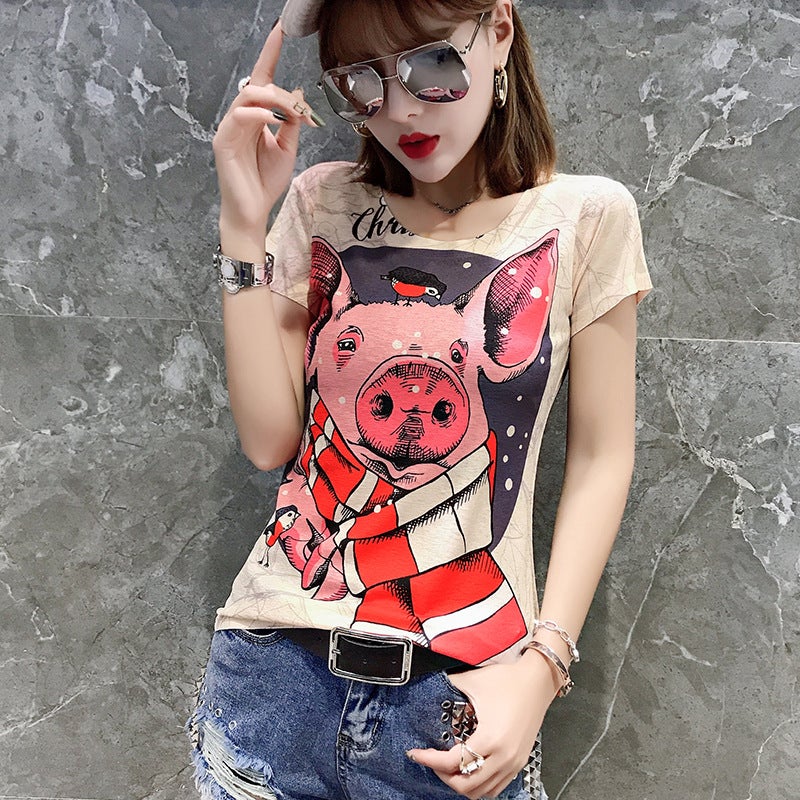 2023 Fashion Printed Short Sleeve Bottoming Shirt Slim Top 20 Collection Of A Generation Of Hair - Image 4