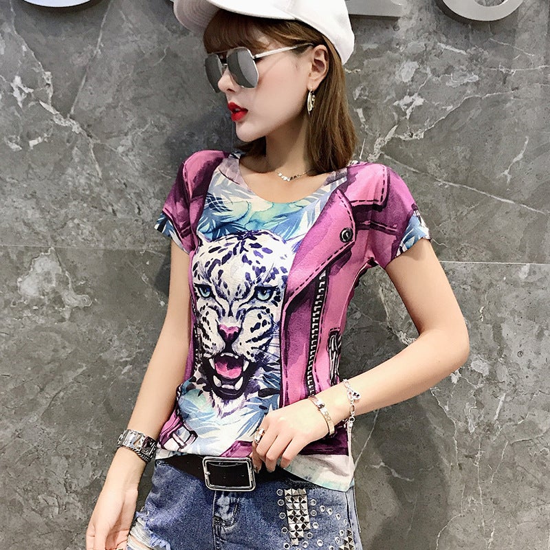 2023 Fashion Printed Short Sleeve Bottoming Shirt Slim Top 20 Collection Of A Generation Of Hair - Image 3