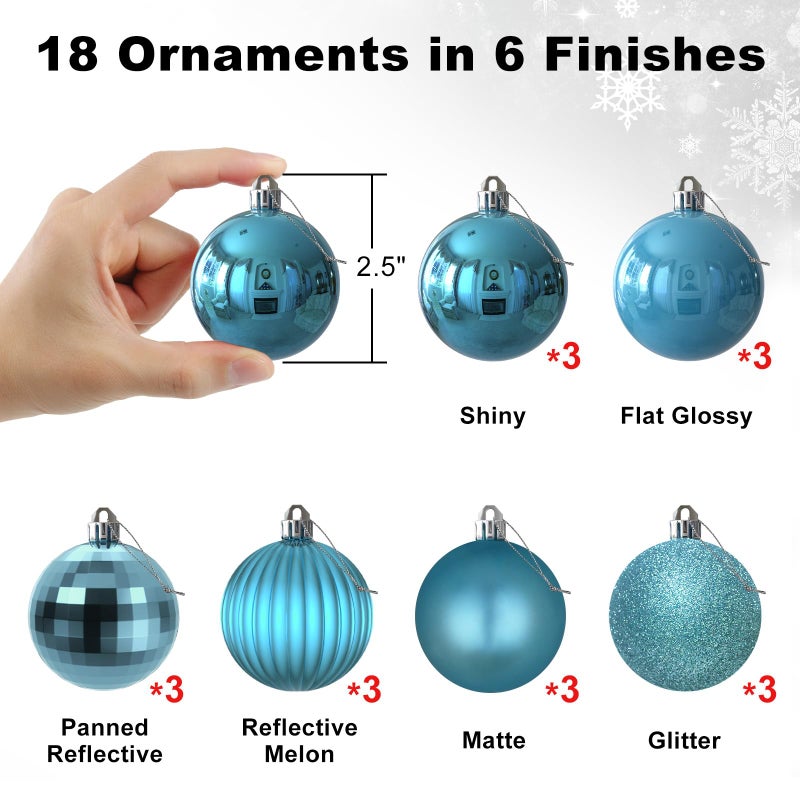 GameXcel 18Pcs Christmas Balls Ornaments for Xmas Tree - Shatterproof Christmas Tree Decorations Medium Hanging Ball Sky Blue 2.5in x 18 Pack - Image 2