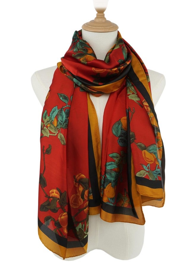 YOUR SMILE Large Mulberry Silk Feeling Long Stain Scarf Lightweight Sunscreen Shawls Wraps for Women, 10 Red/Persimmon, 70 inches * 35 inches - Image 4