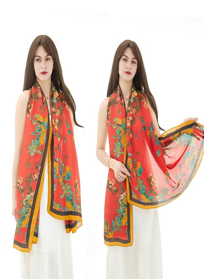 YOUR SMILE Large Mulberry Silk Feeling Long Stain Scarf Lightweight Sunscreen Shawls Wraps for Women, 10 Red/Persimmon, 70 inches * 35 inches - Image 3