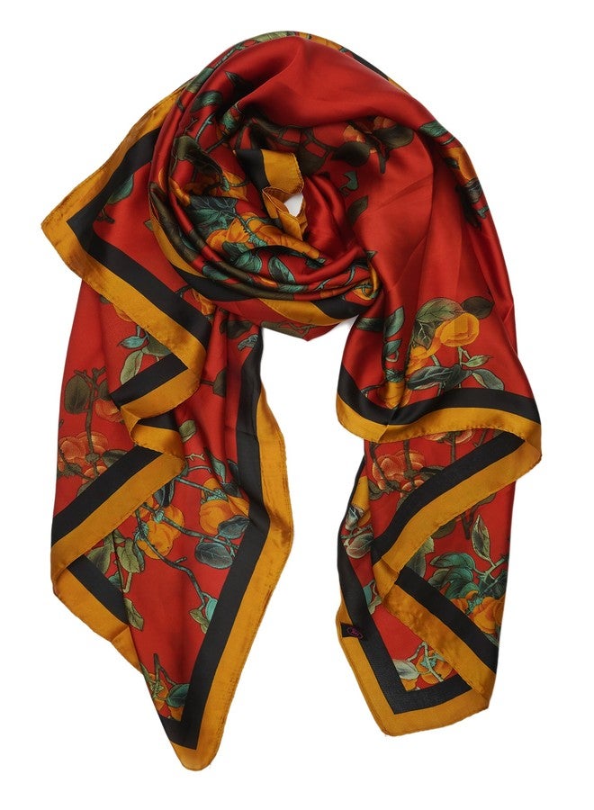 YOUR SMILE Large Mulberry Silk Feeling Long Stain Scarf Lightweight Sunscreen Shawls Wraps for Women, 10 Red/Persimmon, 70 inches * 35 inches - Image 1