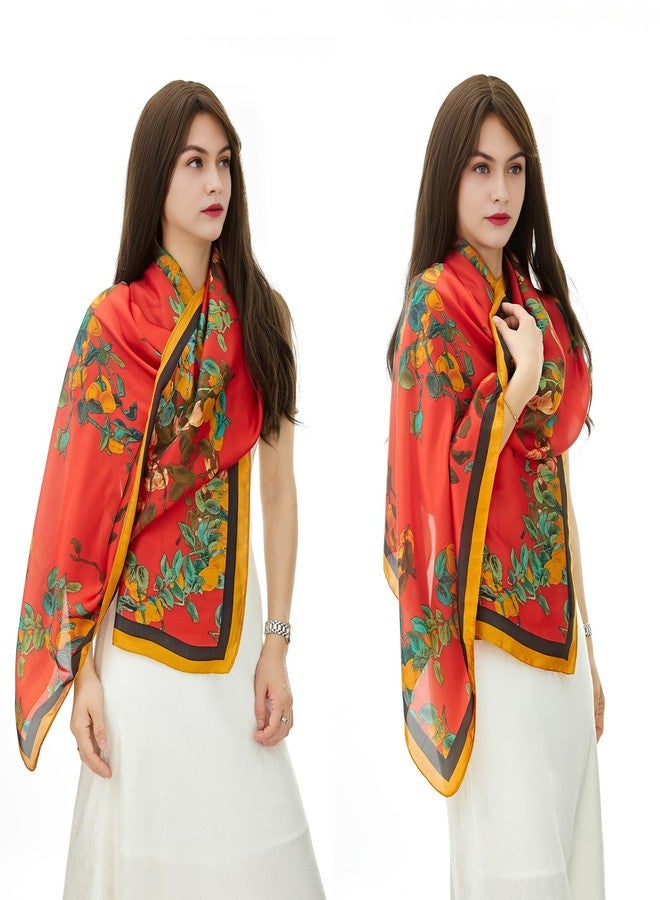 YOUR SMILE Large Mulberry Silk Feeling Long Stain Scarf Lightweight Sunscreen Shawls Wraps for Women, 10 Red/Persimmon, 70 inches * 35 inches - Image 2