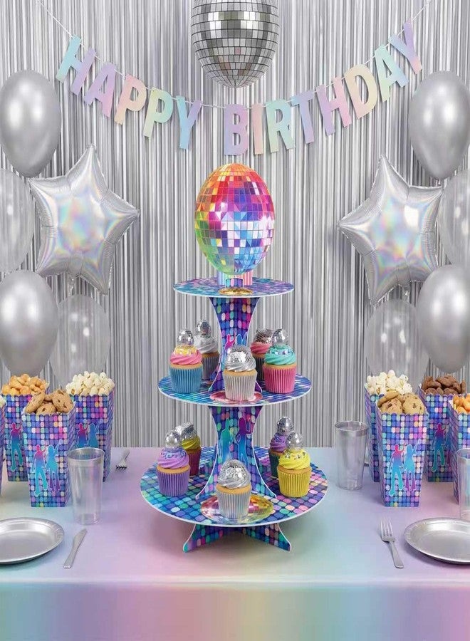 CHENRINDECO 3 Tier Disco Cupcake Stand Vintage Disco Party Dessert Holder 70s 80s 90s Disco Themed Birthday Party Bachelorette and Neon Party Supplies - Image 3