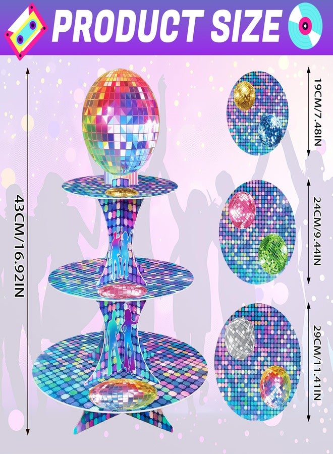 CHENRINDECO 3 Tier Disco Cupcake Stand Vintage Disco Party Dessert Holder 70s 80s 90s Disco Themed Birthday Party Bachelorette and Neon Party Supplies - Image 5