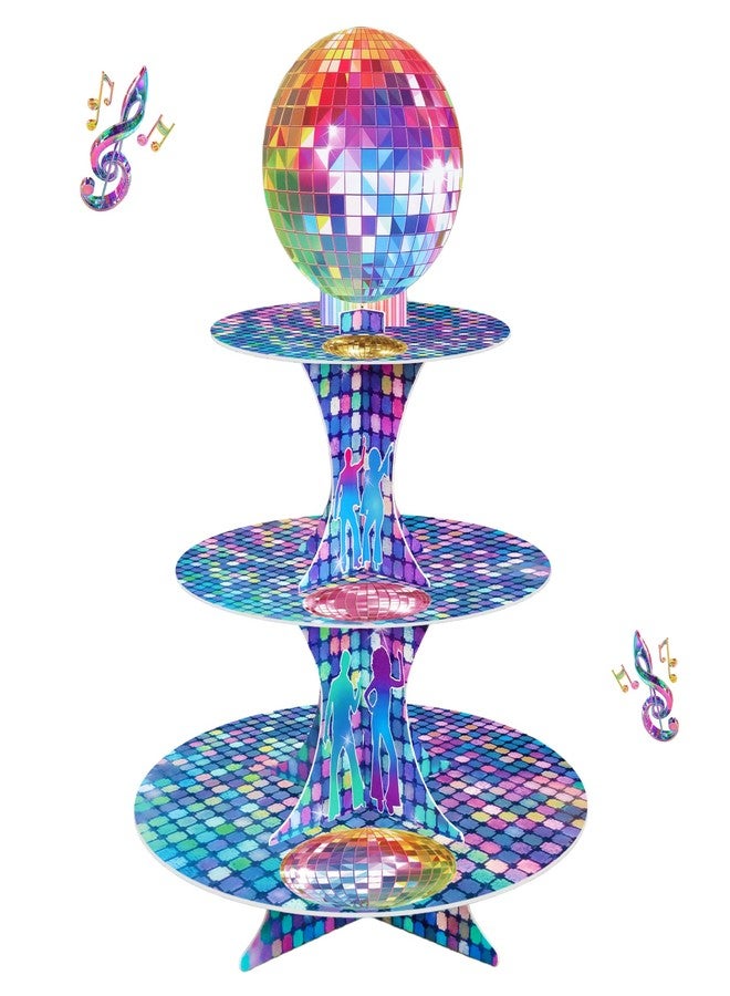 CHENRINDECO 3 Tier Disco Cupcake Stand Vintage Disco Party Dessert Holder 70s 80s 90s Disco Themed Birthday Party Bachelorette and Neon Party Supplies - Image 1