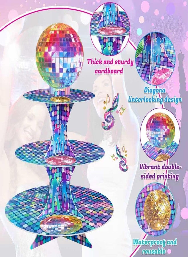 CHENRINDECO 3 Tier Disco Cupcake Stand Vintage Disco Party Dessert Holder 70s 80s 90s Disco Themed Birthday Party Bachelorette and Neon Party Supplies - Image 4