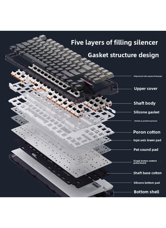 Tarantula Matching Column Customized Keyboard Structure Mechanical Keyboard Roll King Series Three-mode Game Key-Color:F87pro Time And Space Secret Realm Mist Transparent Side Engraving - Gray Wood Shaft 8000mah