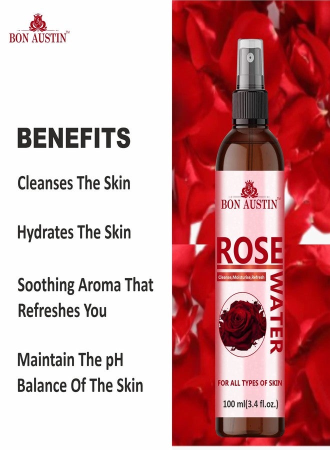Bon Austin 100% Pure Rose Water|Gulab Jal Cleanses The Pores, Remedies Acne, Revives Skin Cells And Provides Intense Moisturization Pack of 3 of 100ML (300ML) - Image 5