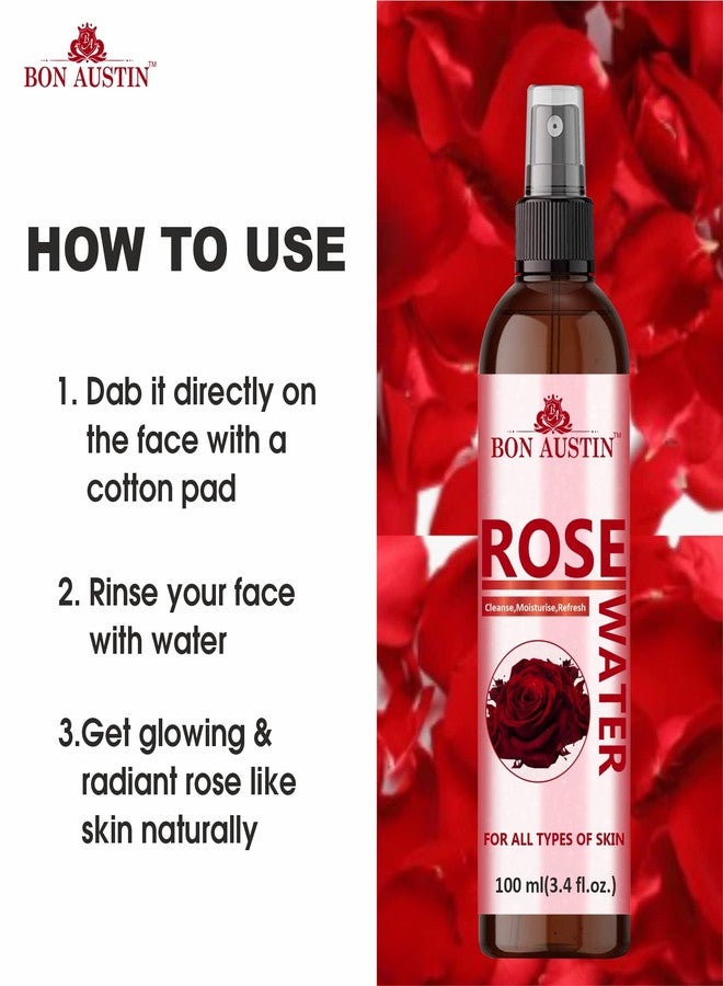 Bon Austin 100% Pure Rose Water|Gulab Jal Cleanses The Pores, Remedies Acne, Revives Skin Cells And Provides Intense Moisturization Pack of 3 of 100ML (300ML) - Image 4