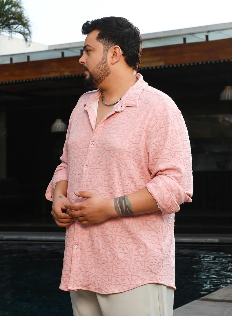 Instafab Plus  Instafab Plus Men's Rouge Pink Bloom-Textured Shirt For Casual Wear | Spread Collar | Long Cuffed Sleeves | Button Closure | Plus Size Shirt Crafted With Comfort Fit For Everyday Wear for Men | Best Price UAE