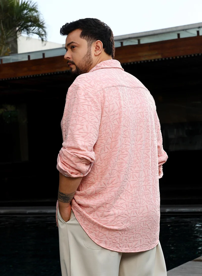Instafab Plus  Instafab Plus Men's Rouge Pink Bloom-Textured Shirt For Casual Wear | Spread Collar | Long Cuffed Sleeves | Button Closure | Plus Size Shirt Crafted With Comfort Fit For Everyday Wear for Men | Best Price UAE