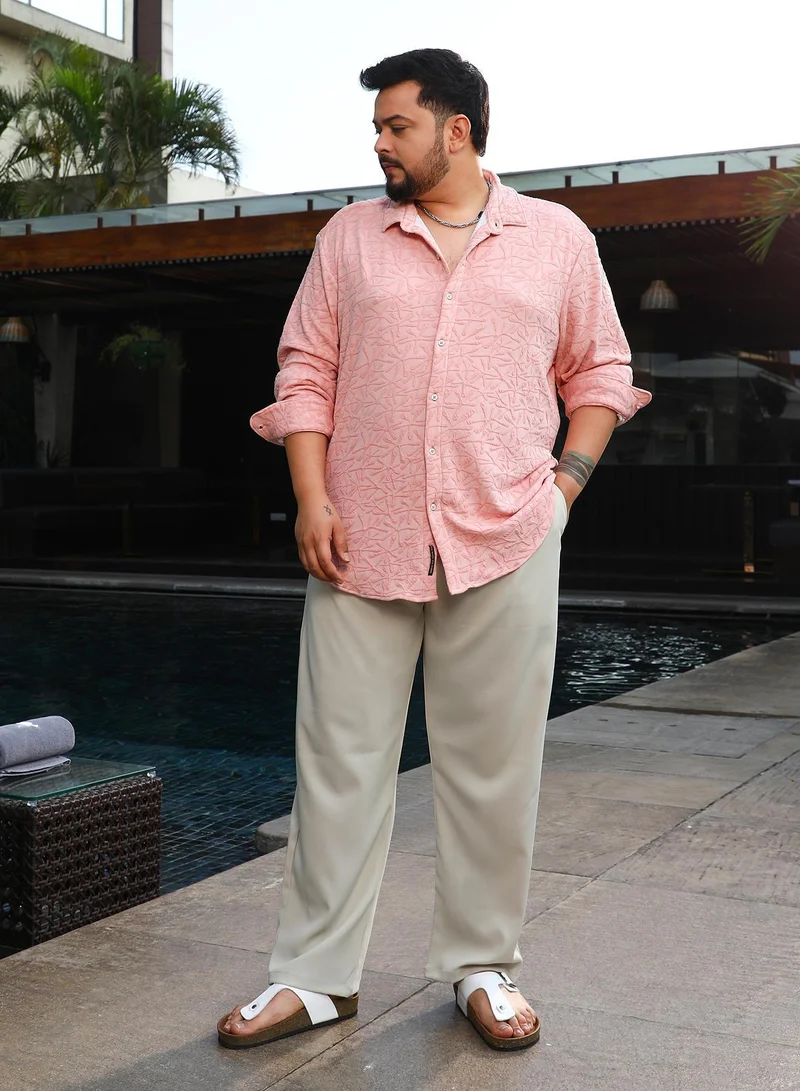Instafab Plus  Instafab Plus Men's Rouge Pink Bloom-Textured Shirt For Casual Wear | Spread Collar | Long Cuffed Sleeves | Button Closure | Plus Size Shirt Crafted With Comfort Fit For Everyday Wear for Men | Best Price UAE